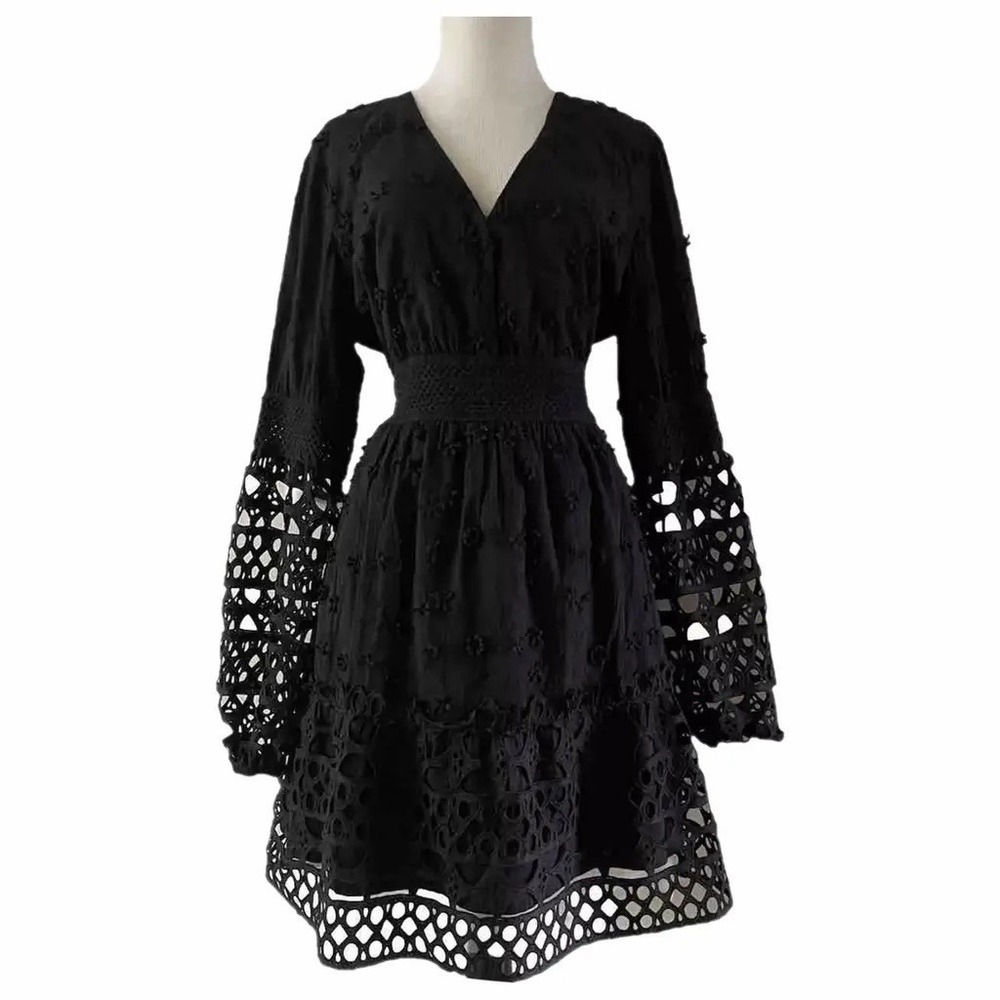 Boston Proper Mixed Media 3D Floral Crochet Lace Short Dress Boho Size‎ S